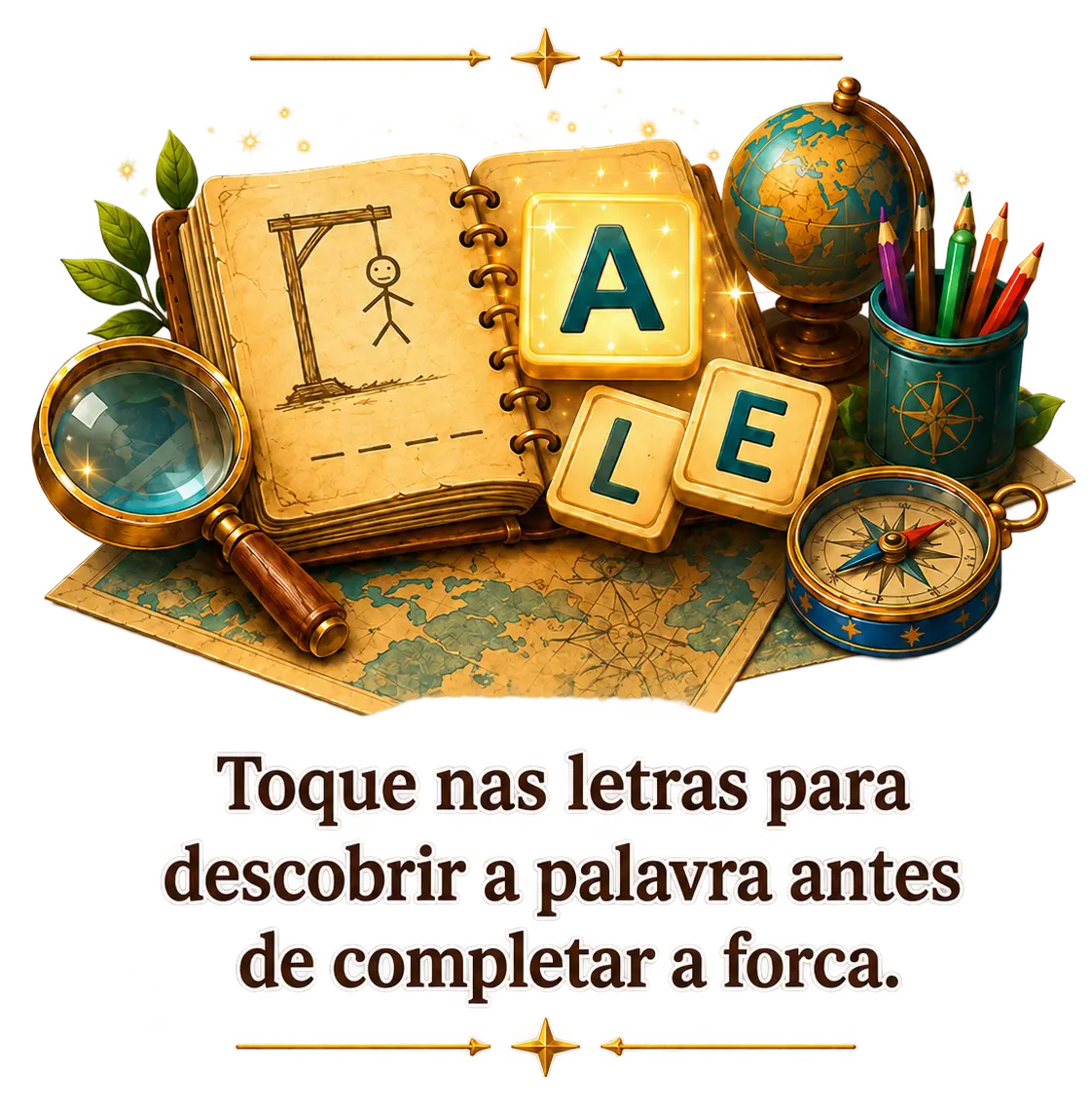 Toque nas letras para descobrir a palavra antes de completar a forca.